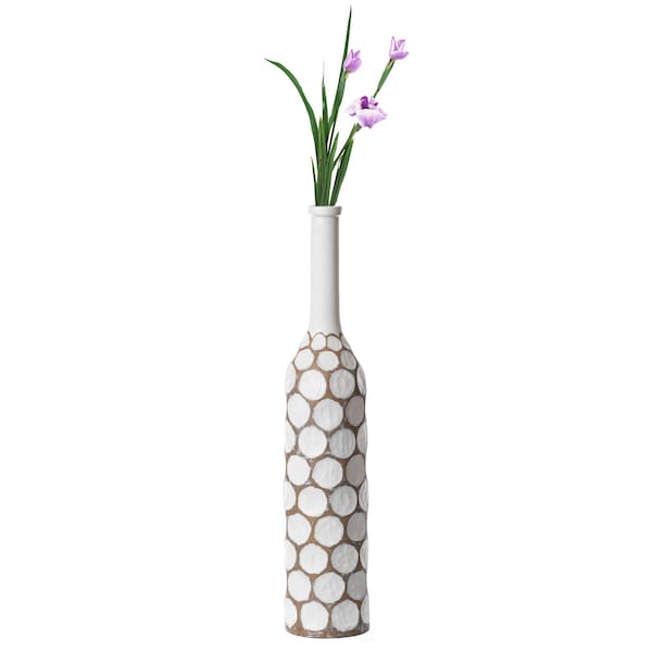 Uniquewise Decorative Contemporary Floor Vase White Carved Divot Bubble Design with Tall Neck, 33.5 Inch QI004180.L - main
